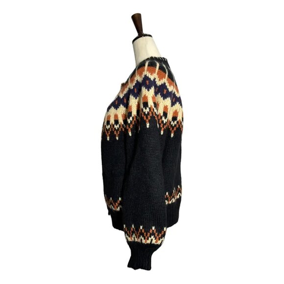 Dôen hue cardigan size medium! Black/orange/cream Fair Isle - Picture 3 of 8